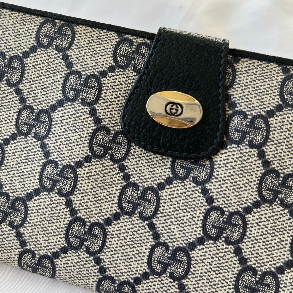 Vintage Gucci Bifold Long Wallet Blue Canvas - Picture 2 of 12